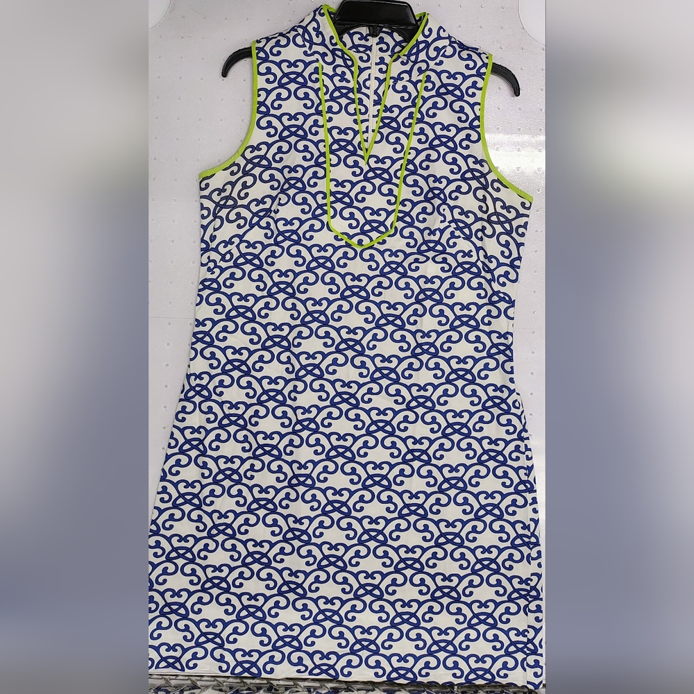 VINCE CAMUTO SLEEVELESS GEO CELTIC PRINT RESORT WHITE COTTON V-NECK DRESS Sz 1O
